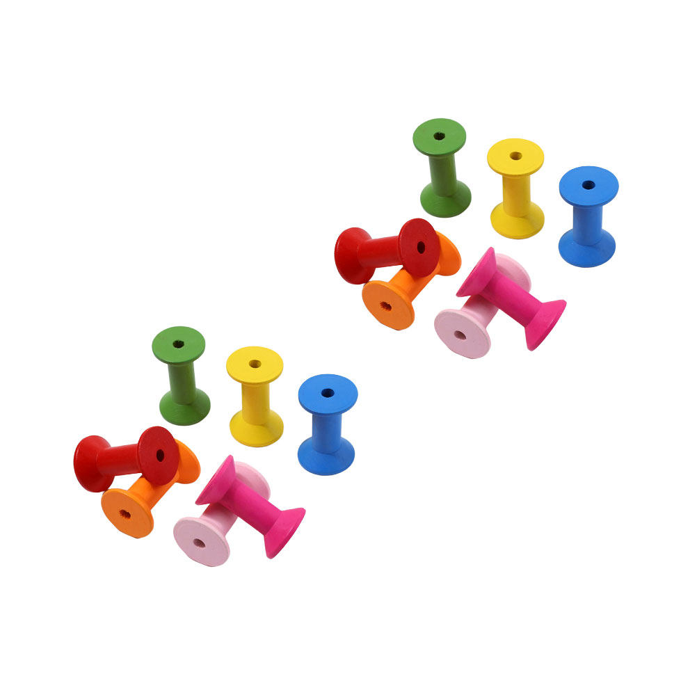 Sewing Roll - 20Pcs Wood Spools Colorful Hour Glass