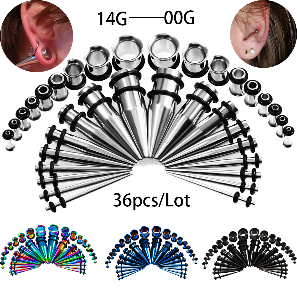 36Pcs/Lot 14G-00G Ear Gauges S - Seam Gauge Metal 评论和价格