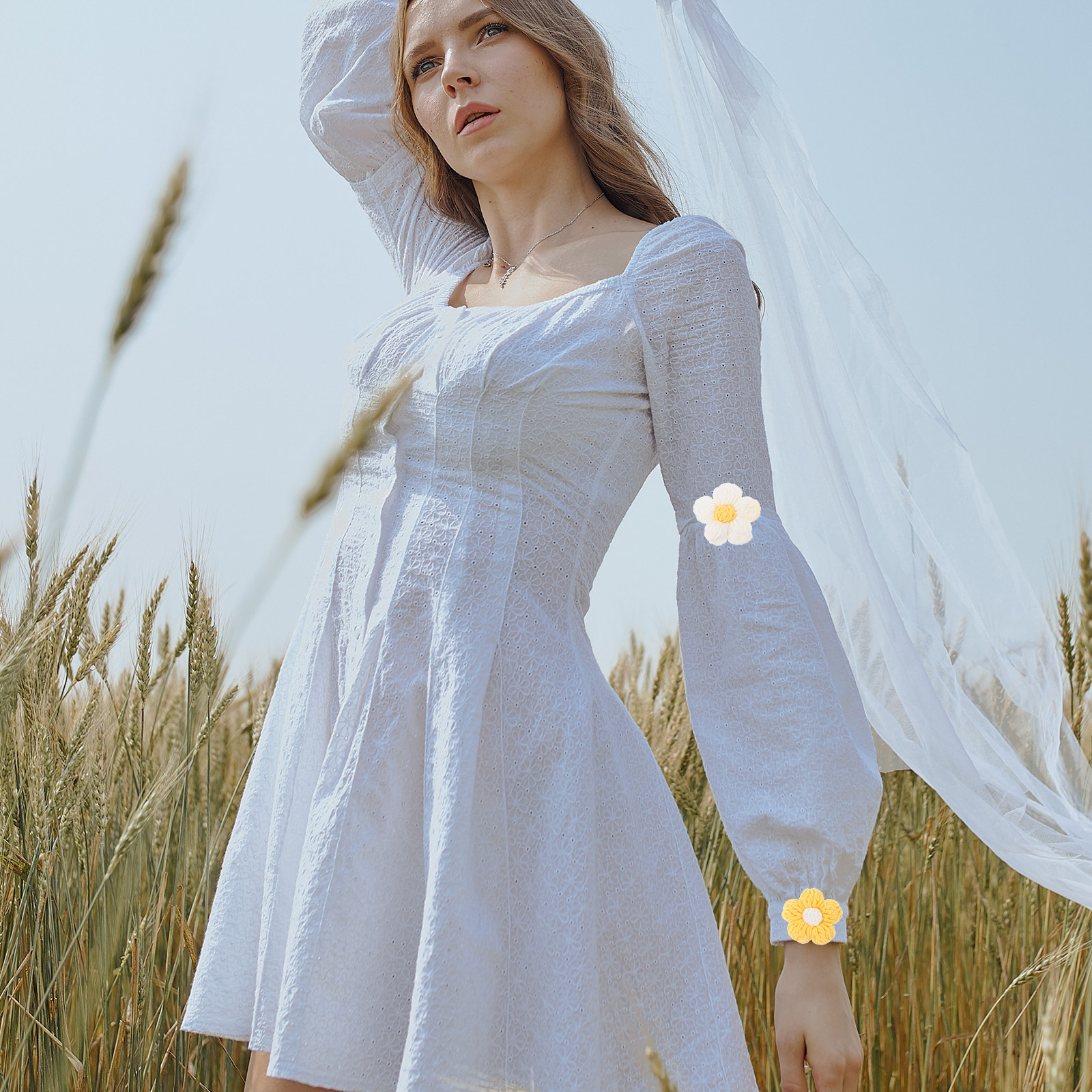 4Pcs Manual Crocheted Flower A - Sewing Garments 评论和价格